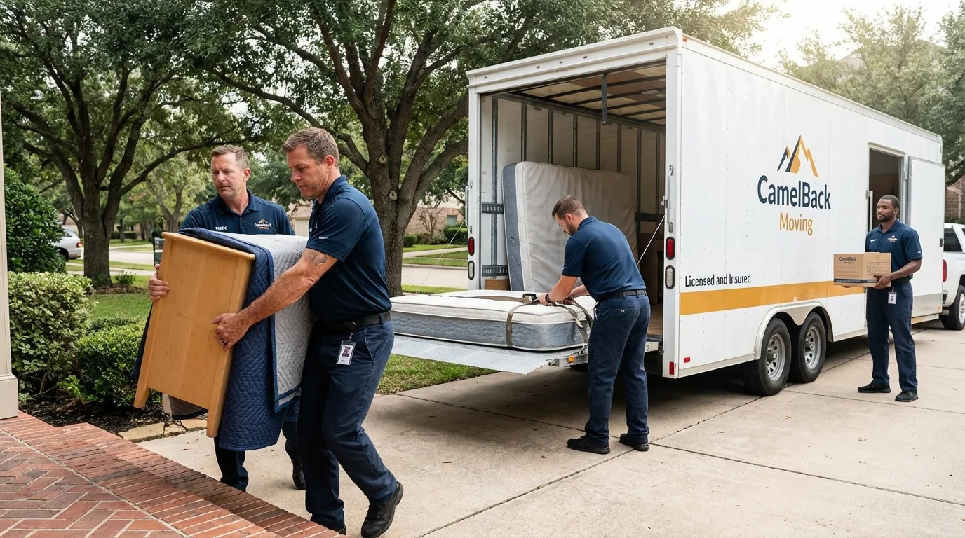 Crew loading residential truck for cross-state move from Newell, WV