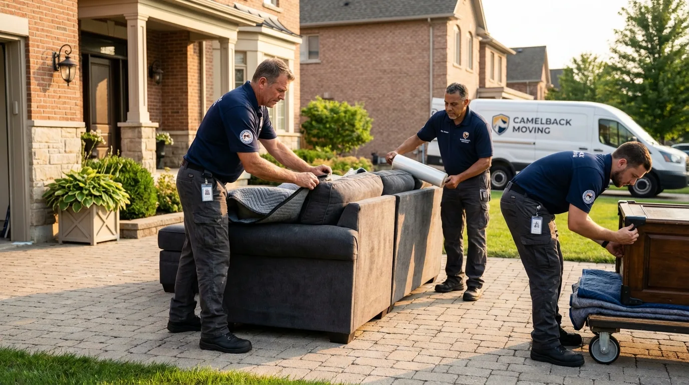 Large estate moving crew wrapping furniture in Newell, WV