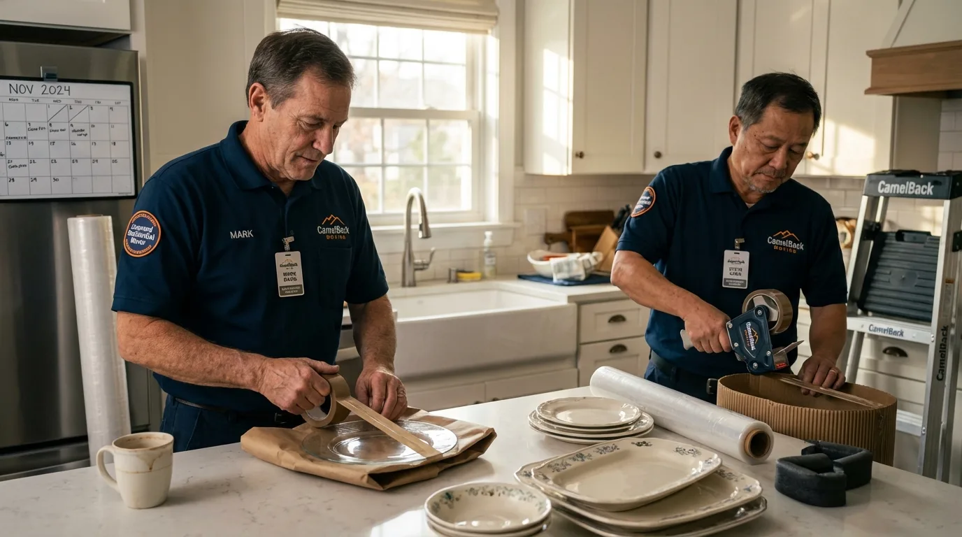 Professional crew packing kitchen dishware in Newell, WV
